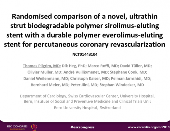 Randomised comparison of a novel, ultrathin strut biodegradable polymer sirolimus-eluting stent with a durable polymer everolimus-eluting stent for percutaneous coronary revascularization