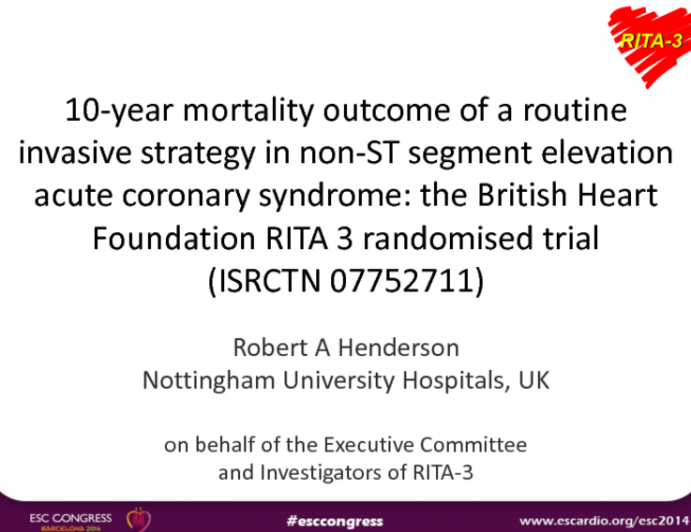 10-year mortality outcome of a routine invasive strategy in non-ST segment elevation acute coronary syndrome: the British Heart Foundation RITA 3 randomised trial