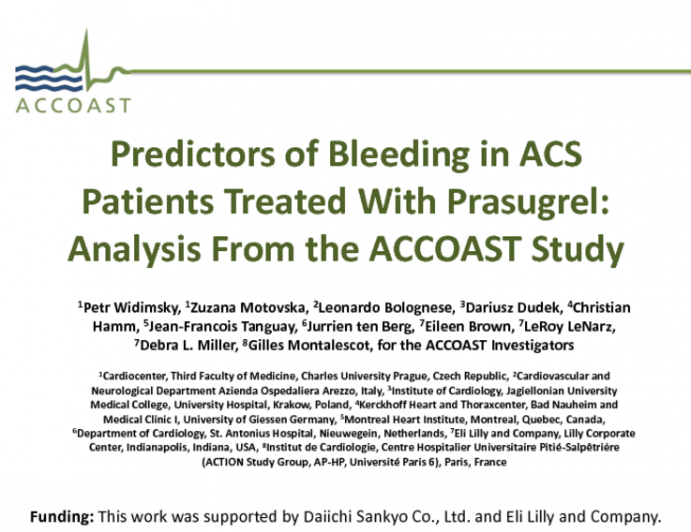 Predictors of Bleeding in ACS Patients Treated With Prasugrel: Analysis From the ACCOAST Study