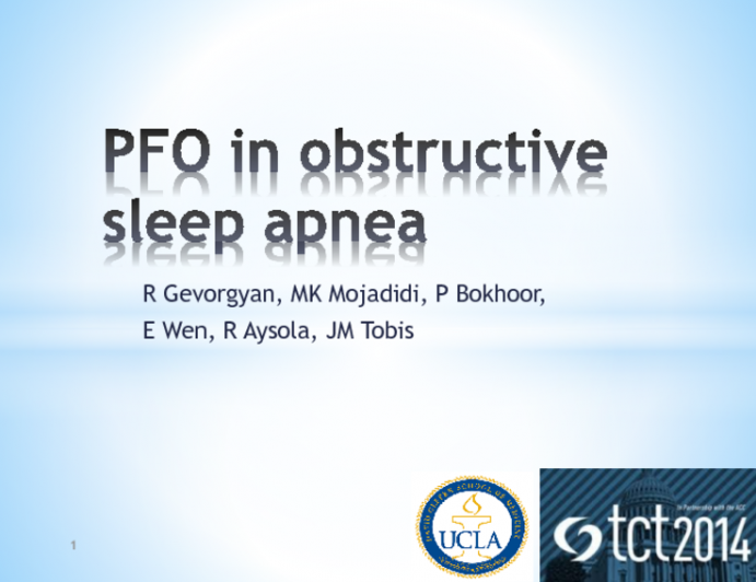 TCT 158: Assessment of Sleep Apnea in Patients With and Without a Patent Foramen Ovale