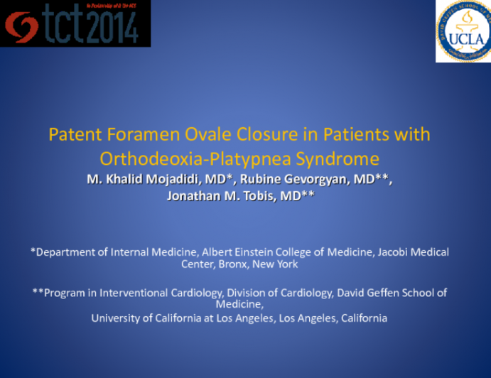 TCT 159: Patent Foramen Ovale Closure in Patients with Orthodeoxia-Platypnea Syndrome