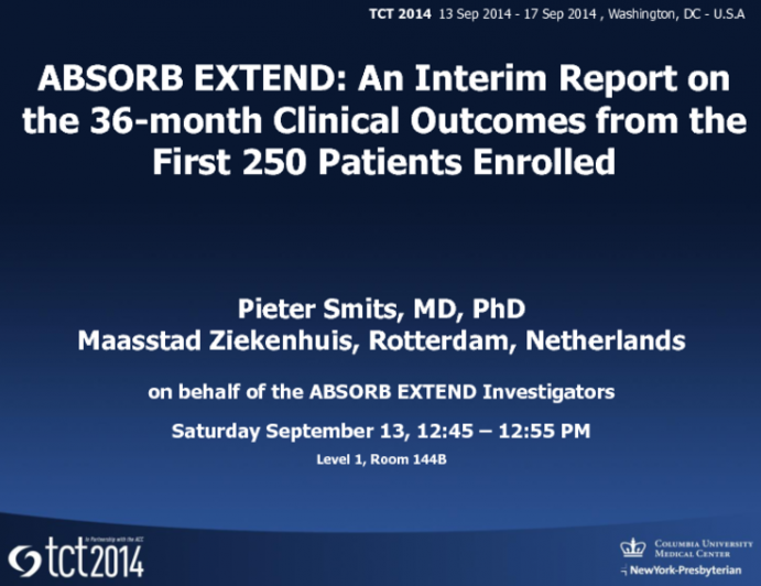 TCT 615: ABSORB EXTEND: An Interim Report on the 36-Month Clinical Outcomes from the First 250 Patients Enrolled