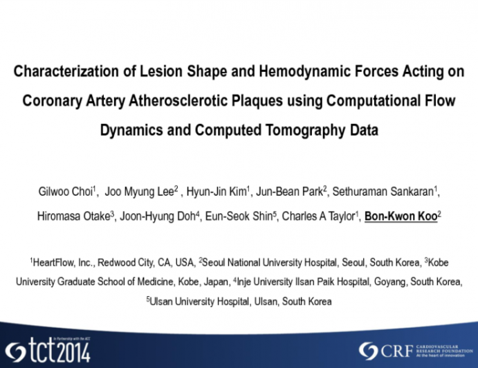 TCT 313: Characterization of Lesion Shape and Hemodynamic Forces Acting on Coronary Artery Atherosclerotic Plaques Using Computational Flow Dynamics and Computed Tomography Data