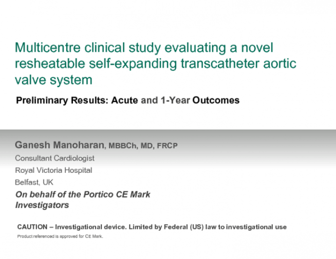 TCT 692: Multicenter Clinical Study Evaluating a Novel Resheathable Self-Expanding Transcatheter Aortic Valve System