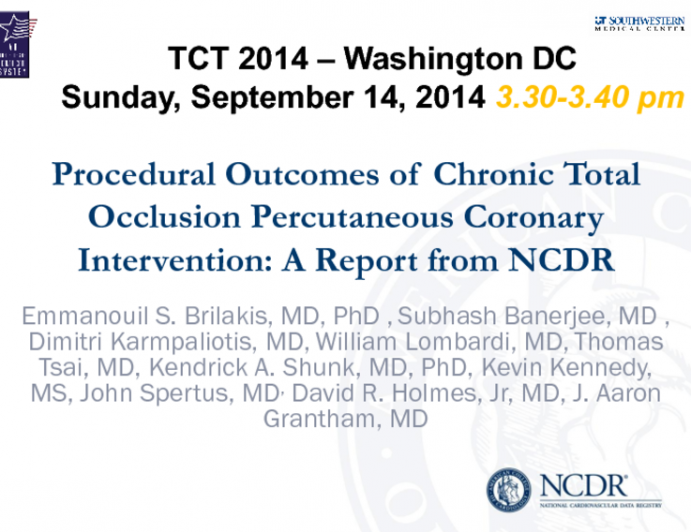 TCT 192: Procedural Outcomes of Chronic Total Occlusion Percutaneous Coronary Intervention: A Report from NCDR