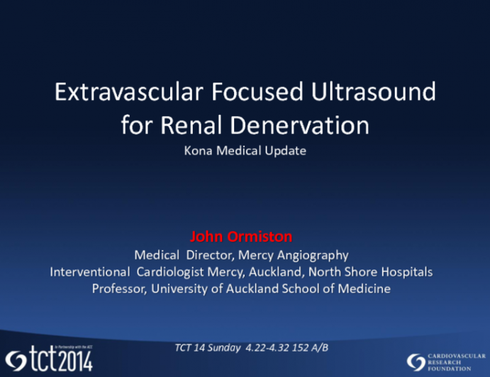 Extravascular Focused Ultrasound for Renal Denervation: Kona Medical Update