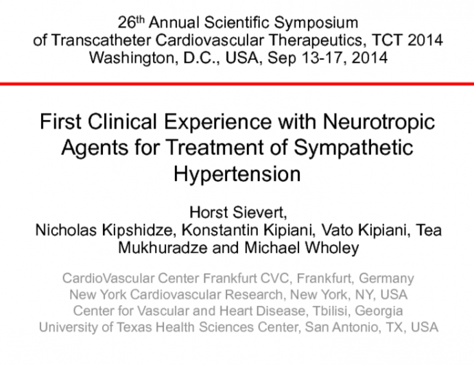 TCT 404: First Clinical Experience with Neurotropic Agents for Treatment of Sympathetic Hypertension