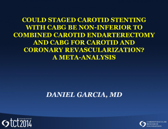 TCT 549: Could Staged Carotid Stenting with CABG Be Noninferior to Combined Carotid Endarterectomy and CABG for Carotid and Coronary Revascularization? A Meta-analysis of Prospective Studies