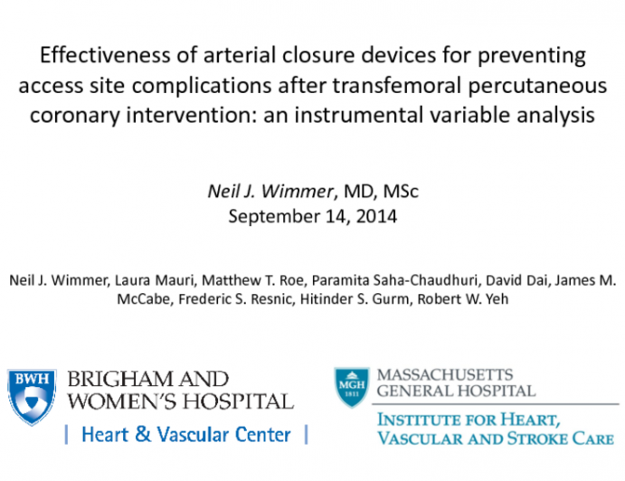 Effectiveness of Arterial Closure Devices for Preventing Bleeding Complications After Transfermoral Percutaneous Coronary Intervention: A Controlled Instrumental Variable Analysis From The National Cardiovascular Data Registry