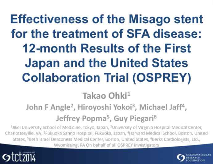 TCT 530: Effectiveness of the Misago Stent for the Treatment of Superficial Femoral Artery Disease: 12-Month Results of the First Japan and the United States Collaboration Trial (OSPREY)