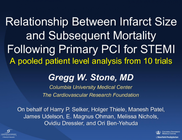 Relationship Between Infarct Size and Subsequent Mortality Following Primary PCI for STEMI: A Pooled Patient Level Analysis From 10 Trials