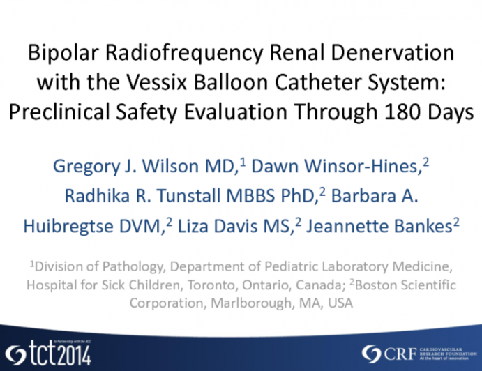 Bipolar Radiofrequency Renal Denervation With The Vessix Balloon Catheter System: Preclinical Safety Evaluation Through 180 Days
