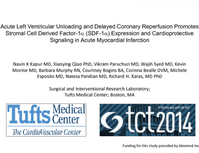 Acute Left Ventricular Unloading and Delayed Coronary Reperfusion Promotes Stromal Cell Derived Factor-1 (SDF-1) Expression and Cardioprotective Signaling in Acute Myocardial___