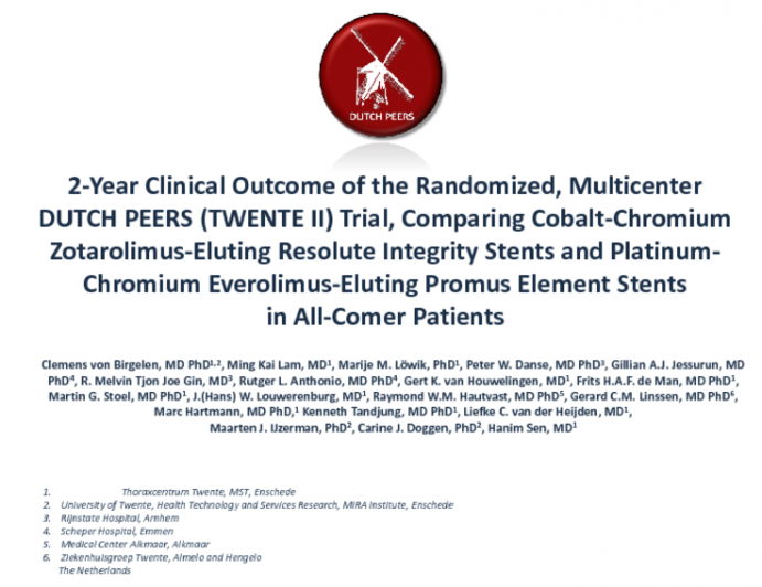 2-Year Clinical Outcome of the Randomized, Multicenter DUTCH PEERS (TWENTE II) Trial, Comparing Cobalt-Chromium Zotarolimus-Eluting Resolute Integrity Stents and Platinum-Chromi___