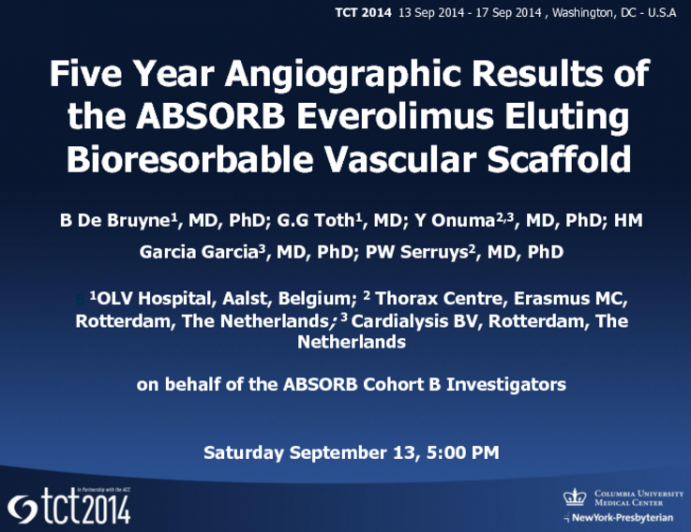 ABSORB Cohort B Trial: Five Year Angiographic Results Of The ABSORB Everolimus Eluting Bioresorbable Vascular Scaffold_