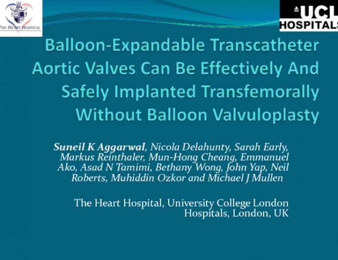 Balloon-Expandable Transcatheter Aortic Valves Can Be Effectively And Safely Implanted Transfemorally Without Balloon Valvuloplasty