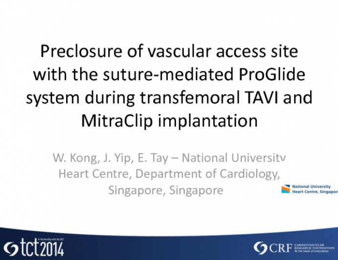 Preclosure of vascular access site with the suture-mediated ProGlide system during transfemoral TAVI and MitraClip implantation