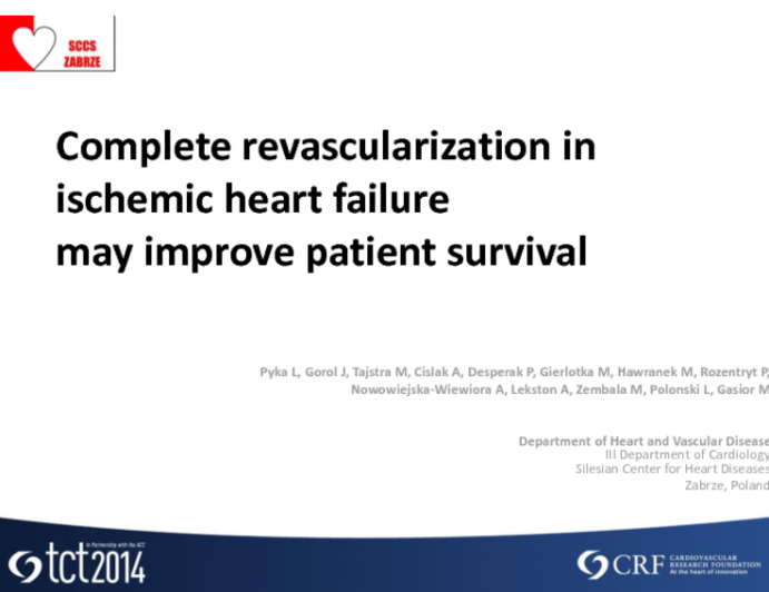 Complete revascularization in ischemic heart failure may improve patient survival