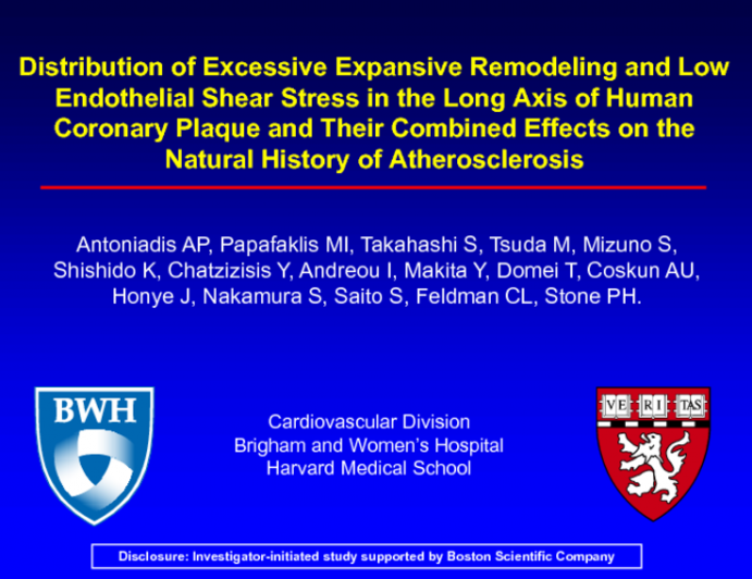TCT 345: Distribution of Excessive Expansive Remodeling and Low Endothelial Shear Stress in the Long Axis of Human Coronary Plaque and Their Combined Effects on the Natural History of Atherosclerosis