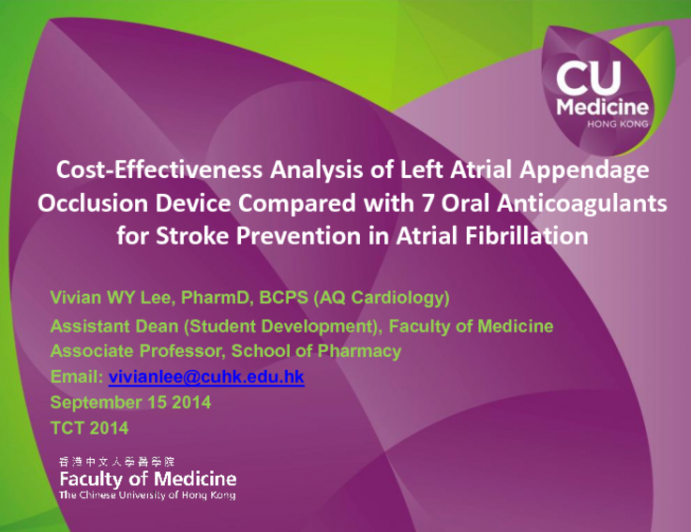 TCT 170: Cost-effectiveness Analysis of a Left Atrial Appendage Occlusion Device Compared with 7 Oral Anticoagulants for Stroke Prevention in Atrial Fibrillation