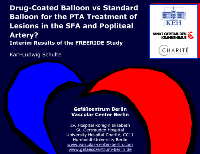 TCT 269: Drug-Coated Balloon vs Standard Balloon for the PTA Treatment of Lesions in the SFA and Popliteal Artery? First Interim Results of the FREERIDE Study