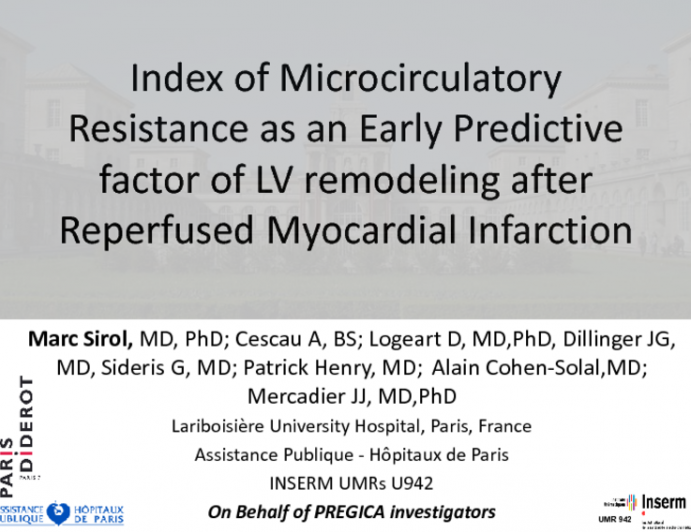 TCT 16: Index of Microcirculatory Resistance as an Early Predictive Factor of LV Remodeling After Reperfused Myocardial Infarction