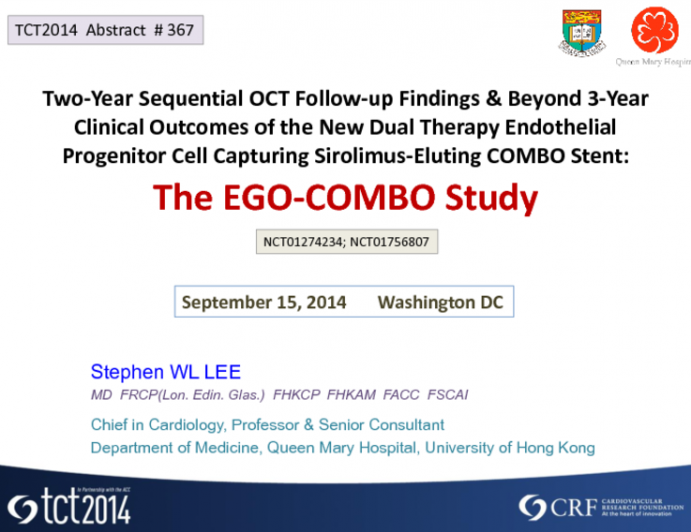 TCT 367: Two-Year Sequential OCT Follow-up Findings and 3-Year Clinical Outcomes of the New Dual Therapy Endothelial Progenitor Cell Capturing Sirolimus-Eluting COMBO Stent: The EGO-COMBO Study