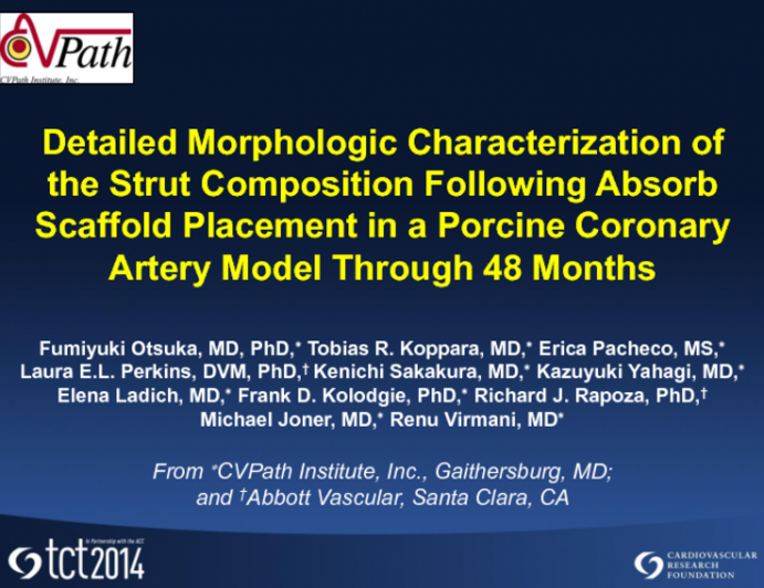 TCT 614: Detailed Morphologic Characterization of the Strut Composition Following Absorb Scaffold Placement in a Porcine Coronary Artery Model Through 48 Months