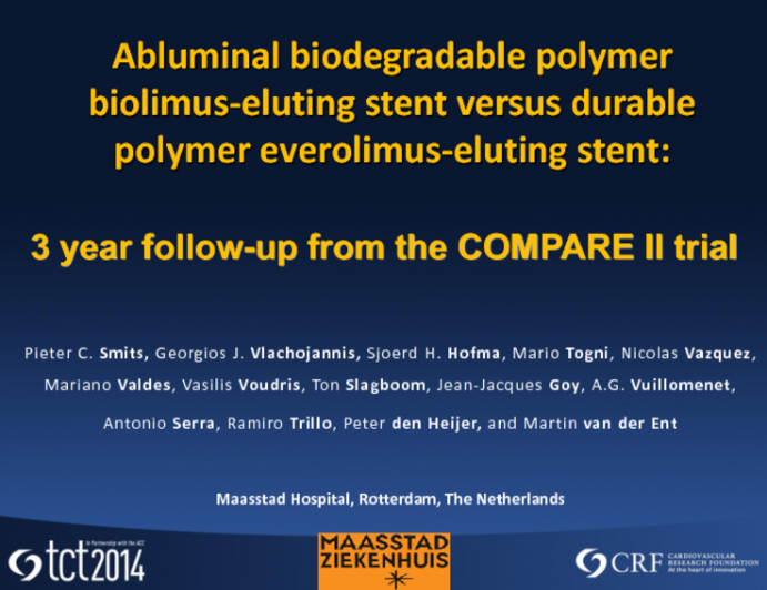 TCT 584: Abluminal Biodegradable Polymer, Biolimus-Eluting Stent Versus Durable Polymer, Everolimus-Eluting Stent: 3-Year Follow-up from the COMPARE II Trial