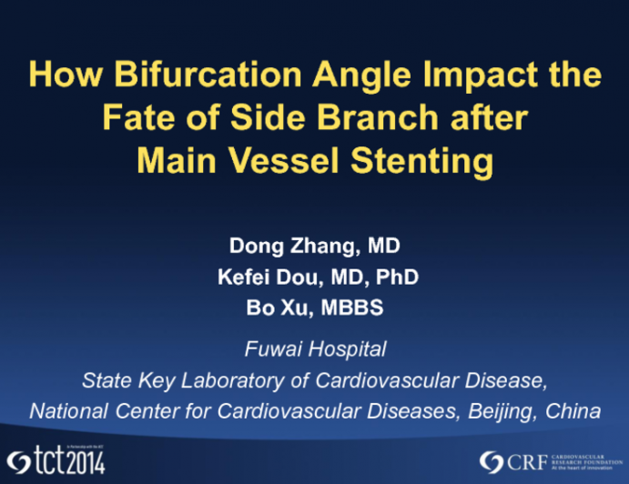 TCT 180: How Bifurcation Angle Impacts the Fate of the Side Branch After Main Vessel Stenting: Results from a Large Center