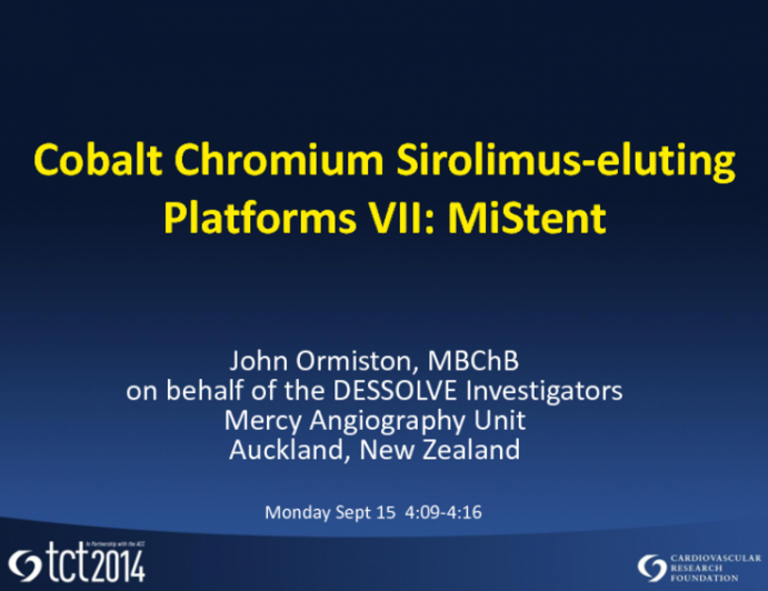 Cobalt-Chromium Sirolimus-Eluting Platforms VII: MiStent