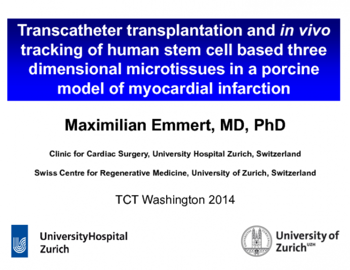 TCT 151: Transcatheter Transplantation and In Vivo Tracking Of Human Stem Cell-Based 3-Dimensional Microtissues in a Porcine Model Of Myocardial Infarction