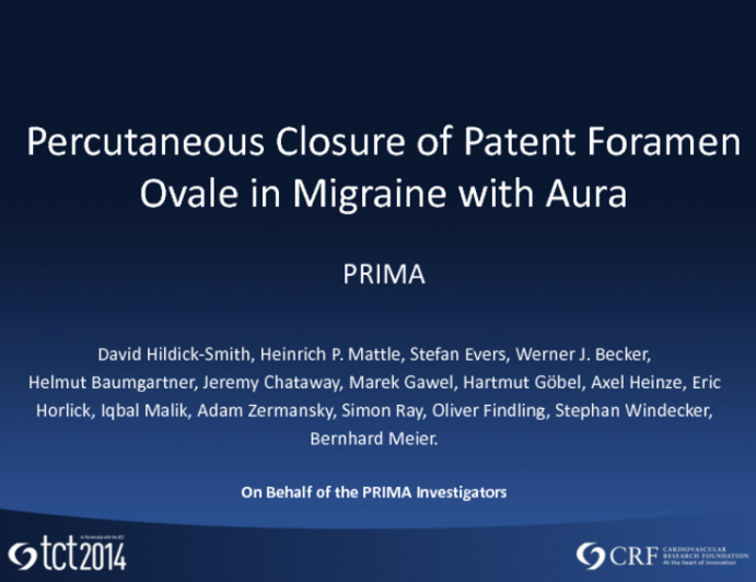 PRIMA: A Prospective, Randomized Trial of PFO Closure in Patients with Refractory Migraine with Aura