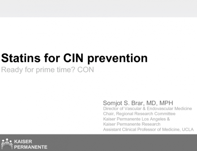 Flash Debate: Statins for Contrast Nephropathy Prevention  Ready for Prime Time? Con!