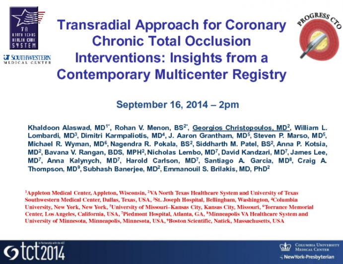 TCT 195: Transradial Approach for Coronary Chronic Total Occlusion Interventions: Insights from a Contemporary Multicenter Registry