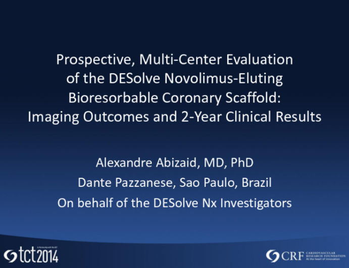 TCT 610: Prospective, Multicenter Evaluation of the DESolve Novolimus-Eluting Bioresorbable Coronary Scaffold: Imaging Outcomes and 2-Year Clinical Results