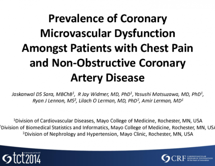 TCT 314: Prevalence Of Coronary Microvascular Dysfunction Amongst Patients with Chest Pain and Nonobstructive Coronary Artery Disease