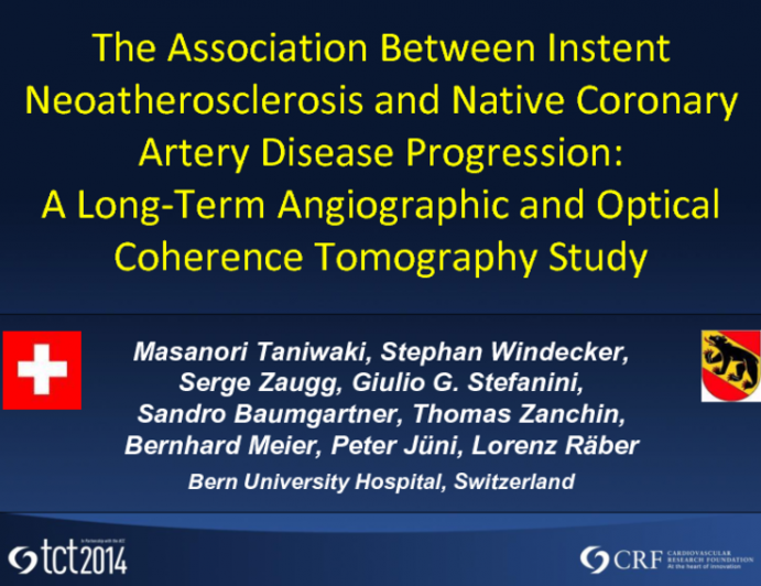 TCT 653: Association Between Native Coronary Artery Disease Progression and In-Stent Neoatherosclerosis: A Long-term Angiographic and Optical Coherence Tomography Cohort Study