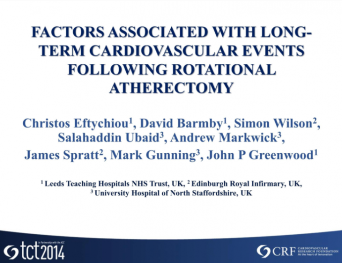 FACTORS ASSOCIATED WITH LONG-TERM CARDIOVASCULAR EVENTS FOLLOWING ROTATIONAL ATHERECTOMY