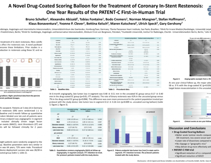 A Novel Drug-Coated Scoring Balloon for the Treatment of Coronary In-Stent Restenosis: One Year Results of the PATENT-C First-in-Human Trial