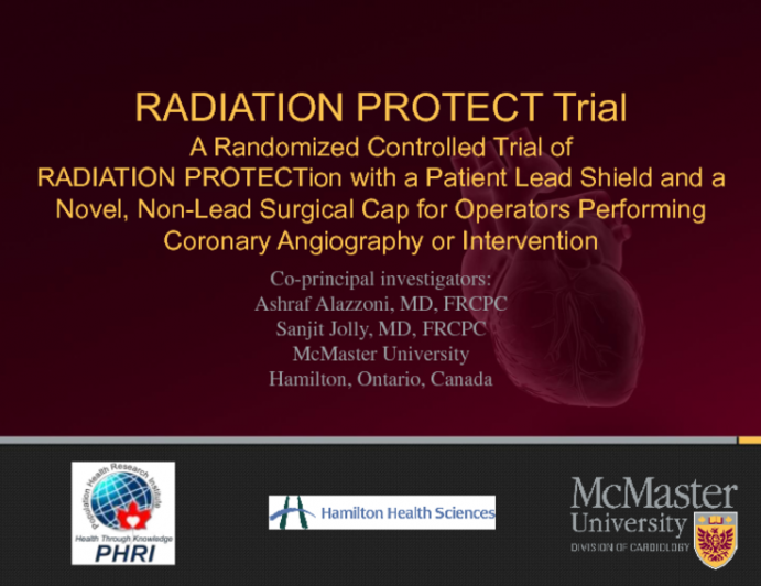 RADIATION PROTECT: A Prospective, Randomized Trial of a Novel Pelvic Lead Shield and a Novel, Non-Lead Surgical Cap to Reduce Operator Radiation Exposure During Coronary Angiography