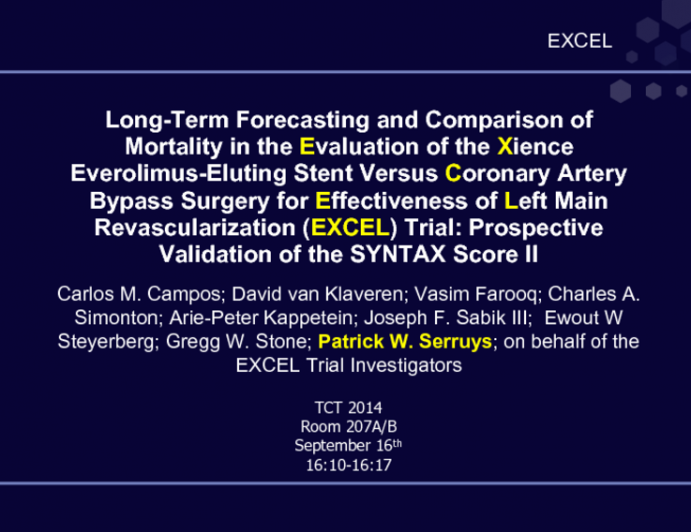 Special Lecture: Predicting the EXCEL Results from the SYNTAX Score II