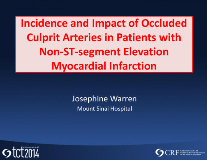 TCT 2: Incidence and Impact of Totally Occluded Culprit Arteries in Patients with Non-ST-Segment Elevation