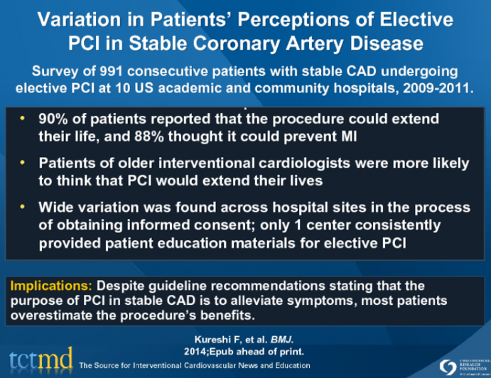 Variation in Patients’ Perceptions of ElectivePCI in Stable Coronary Artery Disease