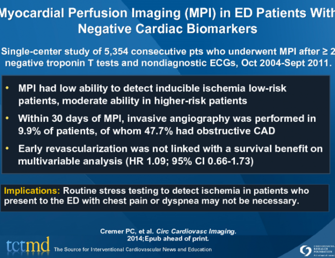 Myocardial Perfusion Imaging (MPI) in ED Patients With Negative Cardiac Biomarkers