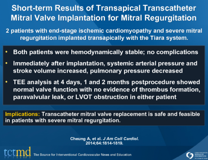 Short-term Results of Transapical Transcatheter Mitral Valve Implantation for Mitral Regurgitation