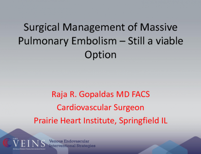 Surgical Management of Massive PE, Still a Viable Option