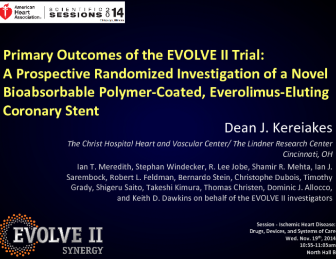 Primary Outcomes of the EVOLVE II Trial: A Prospective Randomized Investigation of a Novel Bioabsorbable Polymer-Coated, Everolimus-Eluting Coronary Stent