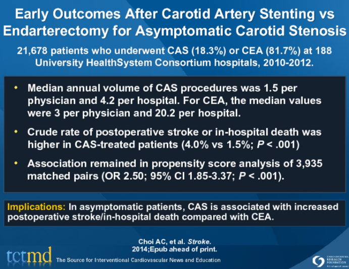 Early Outcomes After Carotid Artery Stenting vs Endarterectomy for Asymptomatic Carotid Stenosis