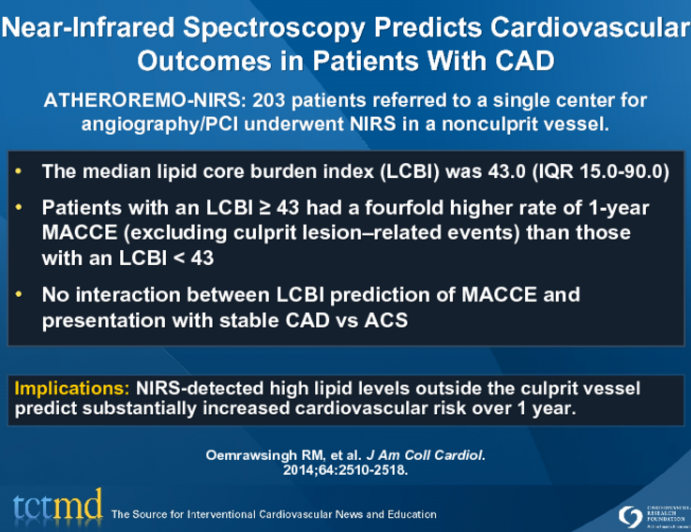 Near-Infrared Spectroscopy Predicts Cardiovascular Outcomes in Patients With CAD